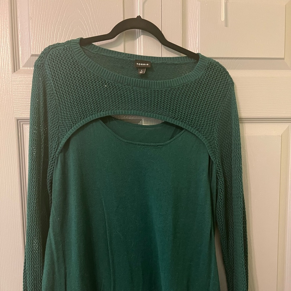 Torrid | Womens | Green Sweater with Netted Embellishment